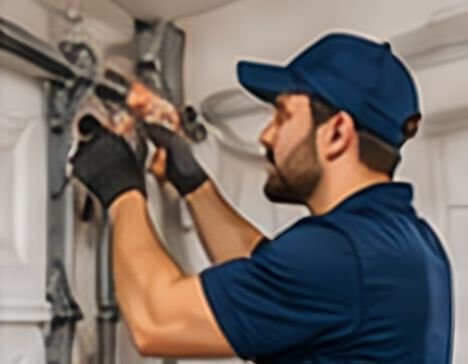 Technician adjusting a garage door opener