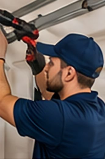 Technician servicing a garage door opener
