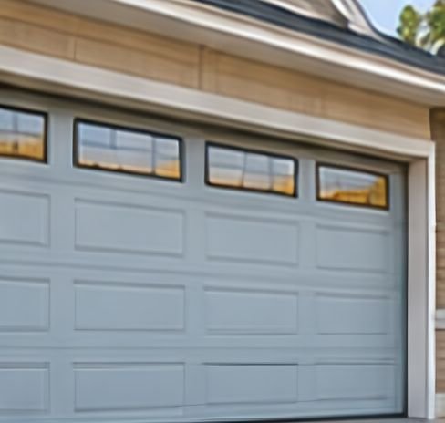 White garage door with a row of windows